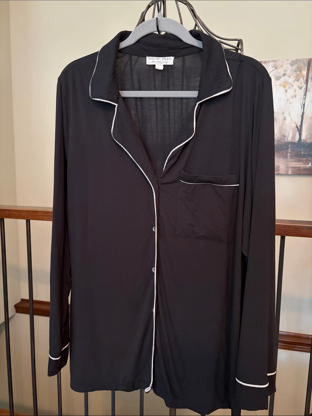 BAREFOOT DREAMS Black Luxe Milk Jersey Sleep Top Size Large